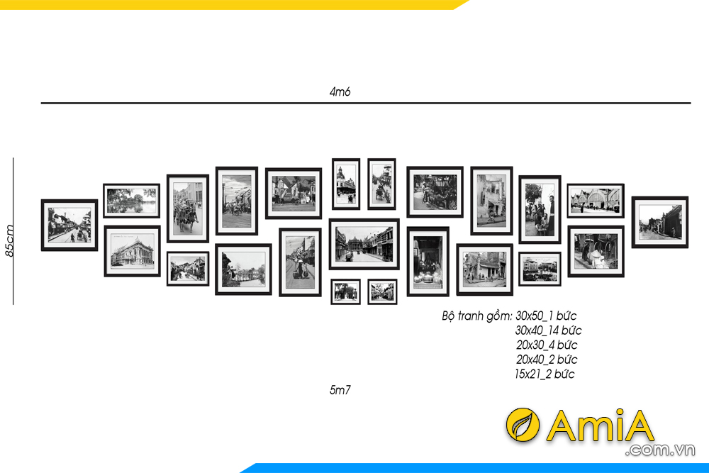 hình ảnh 23 bộ khung tranh đen trắng Hà Nội xưa treo nhà hàng AmiA 9997 bán chạy