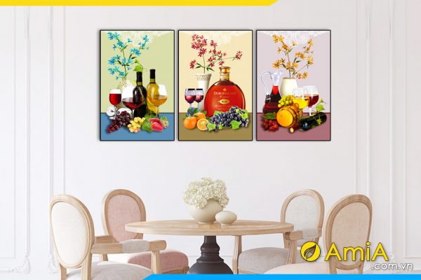 Hình ảnh Bộ tranh bình hoa và quả đẹp phong thủy treo tường bàn ăn AmiA 1725