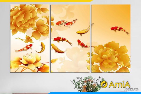 Hình ảnh Bộ tranh cá chép hoa mẫu đơn đẹp treo tường ý nghĩa AmiA 410