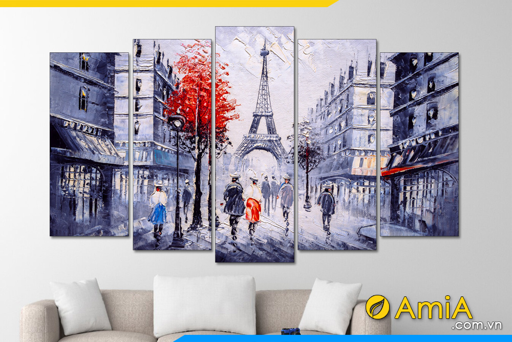 hình ảnh Bộ tranh Châu Âu tháp Eiffel giả sơn dầu AmiA CA127 đẹp