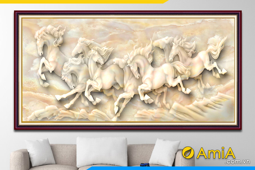 hình ảnh Tranh khung ngựa khổ lớn in nền gỗ 3d giả ngọc amia 1405
