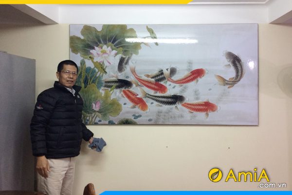 Hình ảnh Bức tranh cá chép cửu ngư quần hội thiết kế 1 tấm AmiA 368
