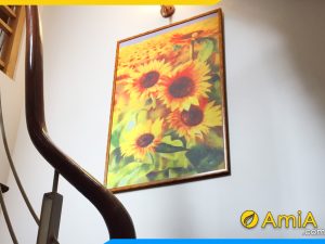 hình ảnh Bức tranh hoa hướng dương khổ dọc in ép gỗ AmiA HD123