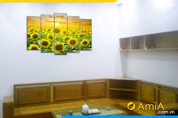 hình ảnh Bức tranh hoa hướng dương phòng khách treo trên sofa gỗ AmiA 1409