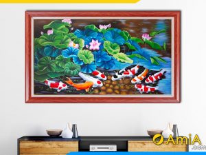 Hình ảnh Bức tranh sơn dầu cá chép hoa sen đẹp sang trọng AmiA TSD 389