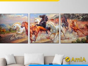 hình ảnh Mẫu Tranh 9 con ngựa treo tường in ép gỗ AmiA 911