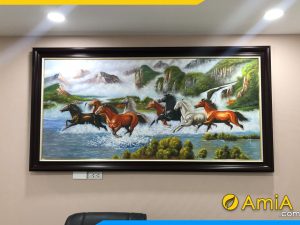 hình ảnh Mẫu Tranh sơn dầu ngựa phi nước đại qua suối treo tường phòng khách AmiA TSD 475