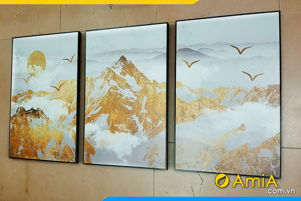 Hình ảnh Tranh cảnh núi vàng ghép 3 tấm đẹp hiện đại AmiA 1489