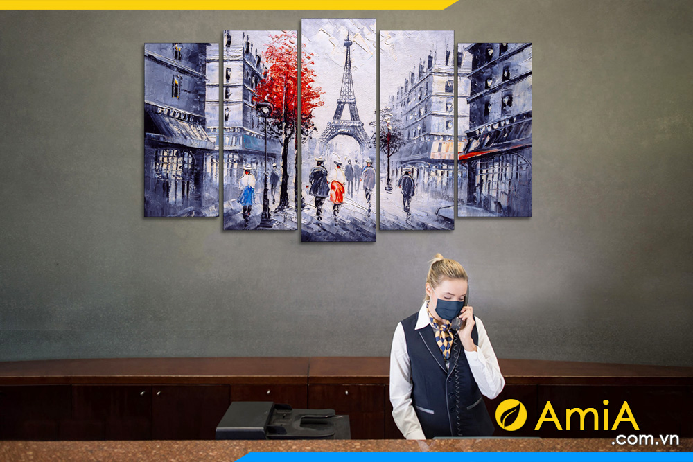 hình ảnh Tranh Châu Âu tháp Eiffel treo khách sạn 5 tấm AmiA CA127