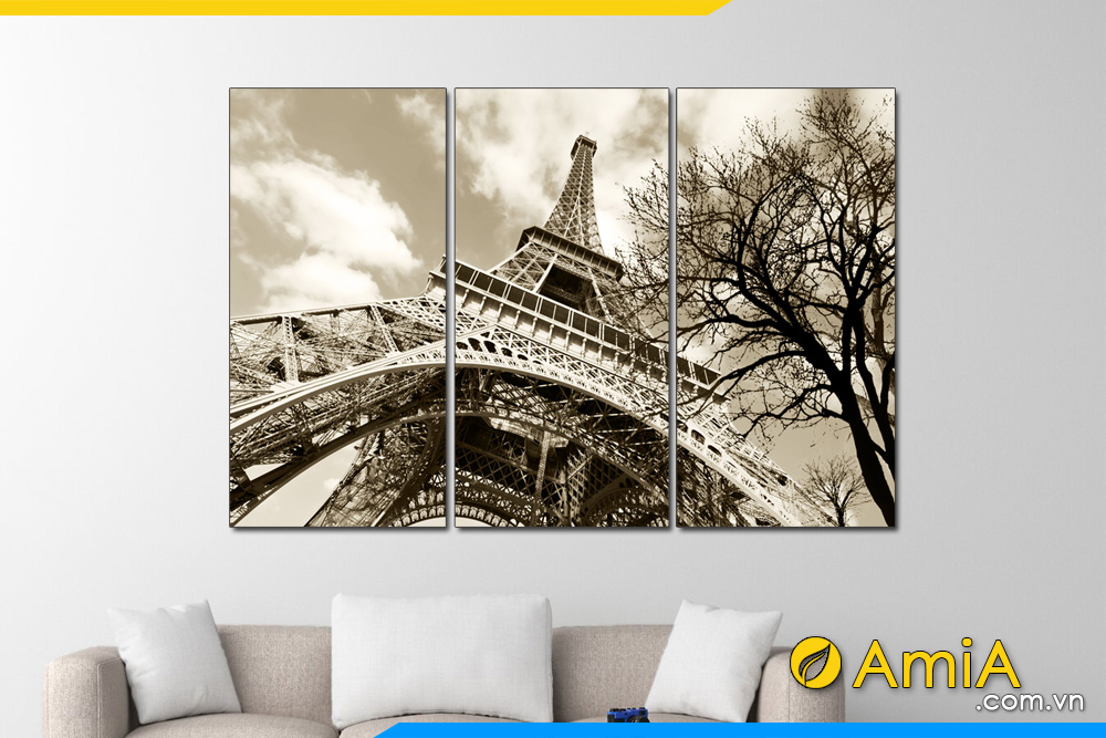 hình ảnh Tranh đen trắng 3 tấm tháp Eiffel hiện đại amia 1030