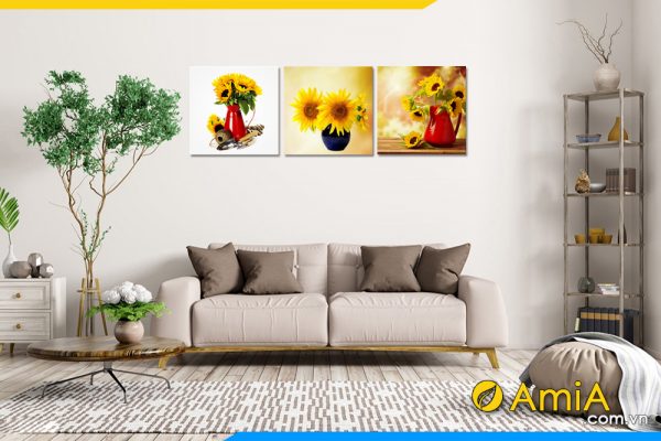 hình ảnh Tranh hoa hướng dương 3 tấm treo phòng khách đẹp AmiA 525