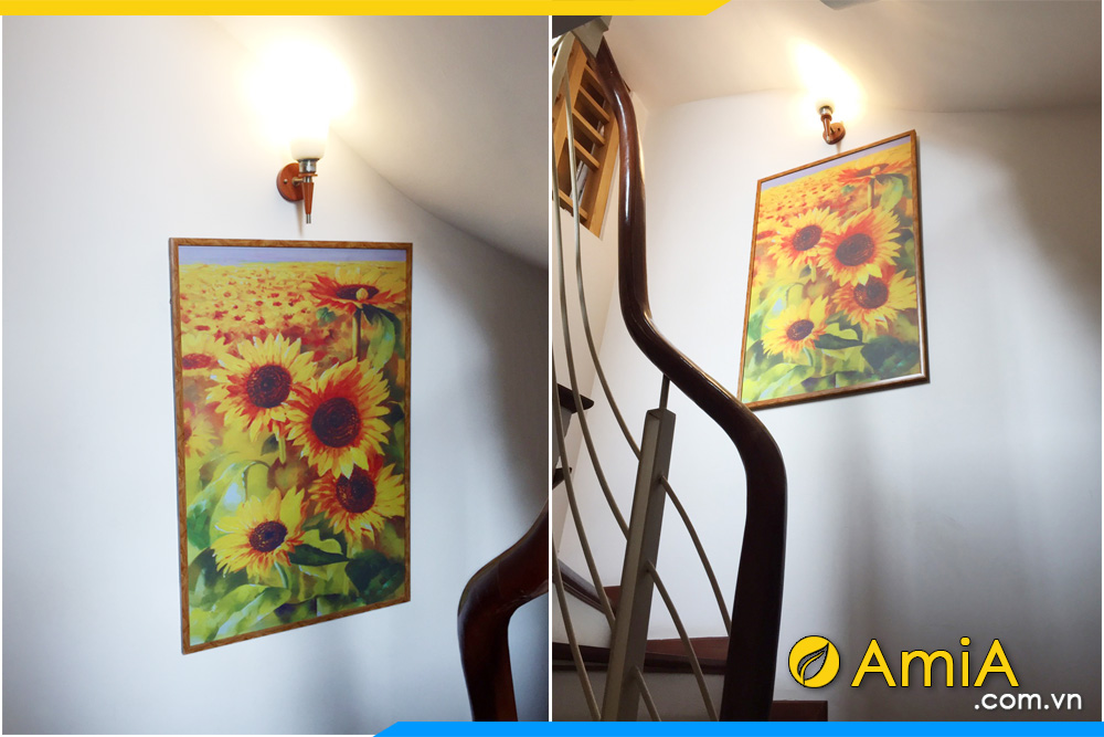 hình ảnh Tranh hoa hướng dương khổ dọc treo cầu thang AmiA HD123
