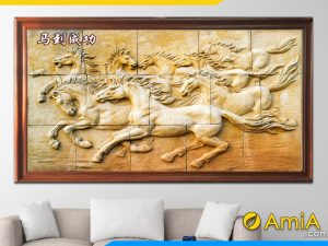 hình ảnh Tranh ngựa treo văn phòng ốp gỗ nổi 3D đẹp AmiA 1274