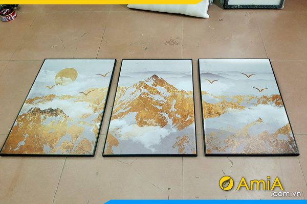 Hình ảnh Tranh núi vàng ghép bộ 3 tấm treo tường đẹp AmiA 1489