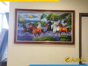 hình ảnh Tranh sơn dầu ngựa phi nước đại treo phòng khách chung cư TSD 430