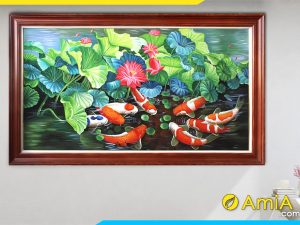 Hình ảnh Tranh treo tường đẹp phong thủy cá chép hoa sen AmiA TSD 216