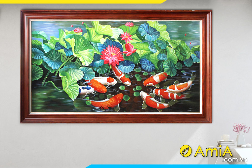 Hình ảnh Tranh treo tường đẹp phong thủy cá chép hoa sen AmiA TSD 216