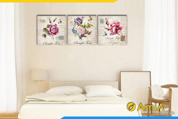 Hình ảnh AmiA 1583 tranh hoa hồng treo tường 3 tấm cho phòng ngủ