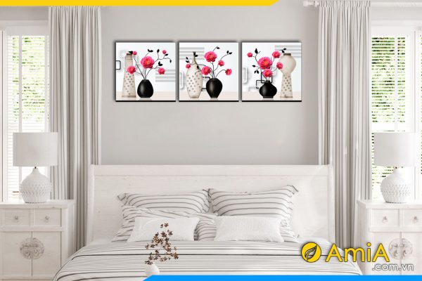 Hình ảnh Bộ tranh 3 tấm hoa hồng đẹp treo tường phòng ngủ AmiA 1594