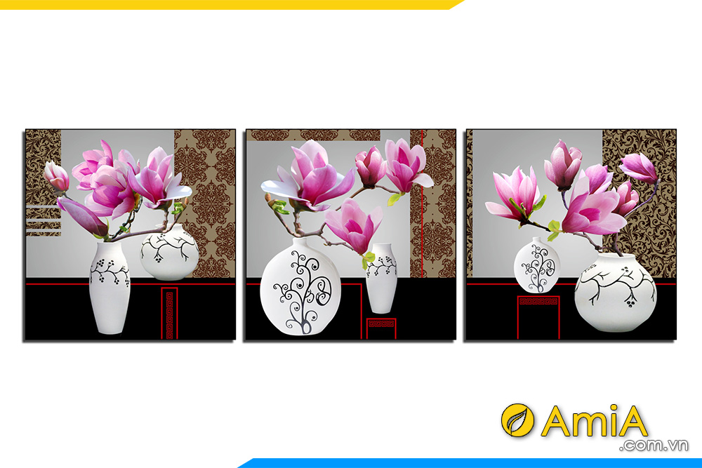 Hình ảnh Bộ tranh bình hoa đẹp sang trọng treo tường hiện đại AmiA 1376