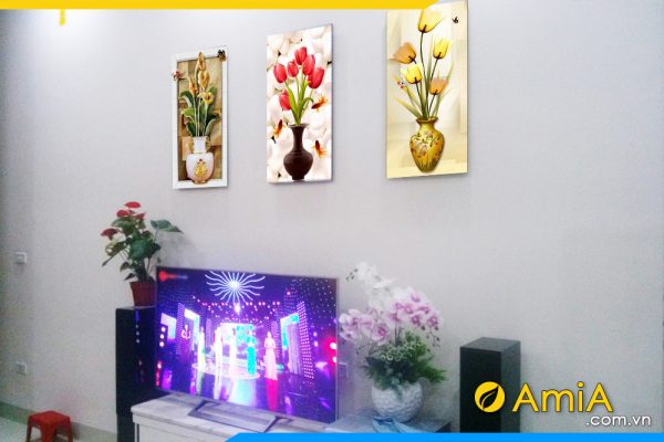 Hình ảnh Bộ tranh bình hoa tulip treo phía trên tivi đẹp AmiA 1431