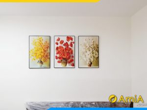 Hình ảnh Bộ tranh hoa 3 tấm treo tường phòng khách đẹp hiện đại AmiA 1401