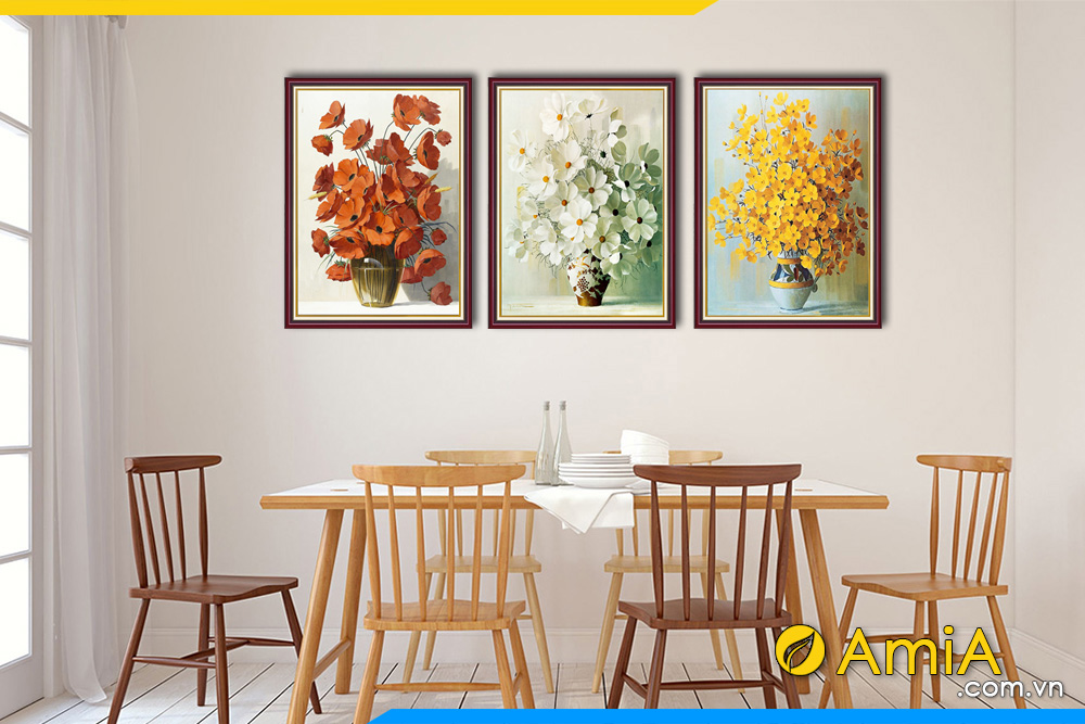 Hình ảnh Bộ tranh hoa trang trí tường bàn ăn phòng ăn đẹp AmiA 1401