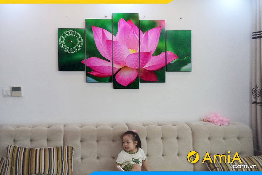 hình ảnh Bộ tranh treo tường hoa sen to 5 tấm hiện đại AmiA 937