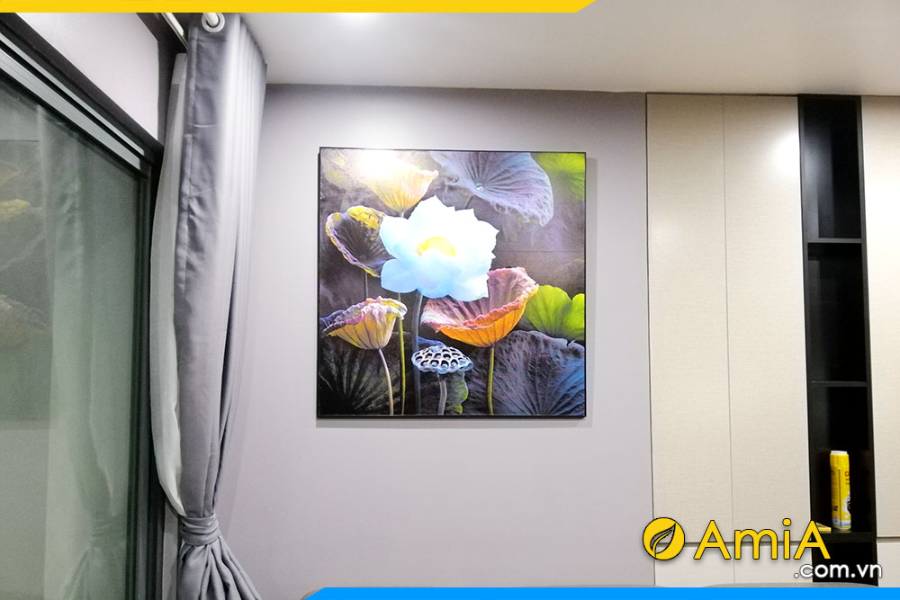 hình ảnh Bộ tranh treo tường phòng khách hoa sen 1 tấm giá rẻ Hà Nội Amia Sen 205