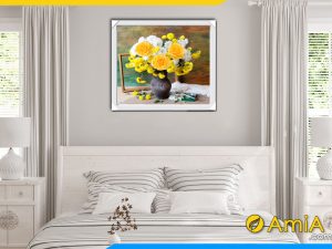 Hình ảnh Bức tranh hoa hồng vàng đẹp nghệ thuật treo phòng ngủ AmiA 1578