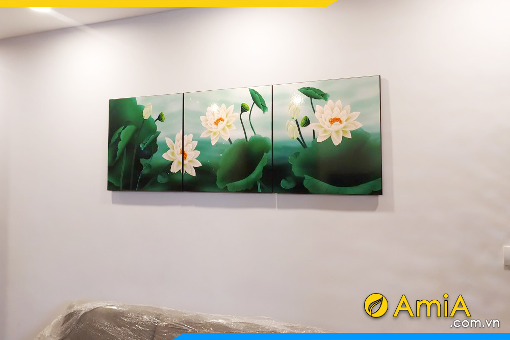 hình ảnh Bức tranh treo tường hoa sen 3 tấm hiện đại AmiA 1102