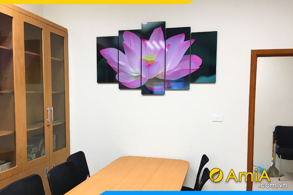 hình ảnh Bức tranh treo tường hoa sen văn phòng công ty 5 tấm AmiA 921