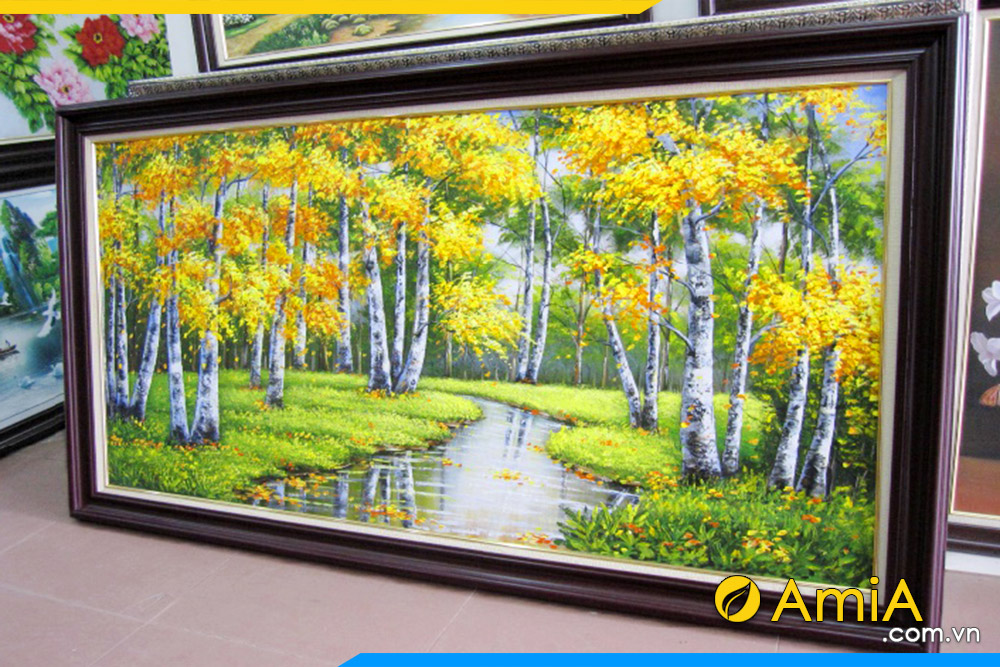 hình ảnh Mẫu tranh treo tường phong cảnh rừng cây lá vàng đẹp AmiA TSD 367