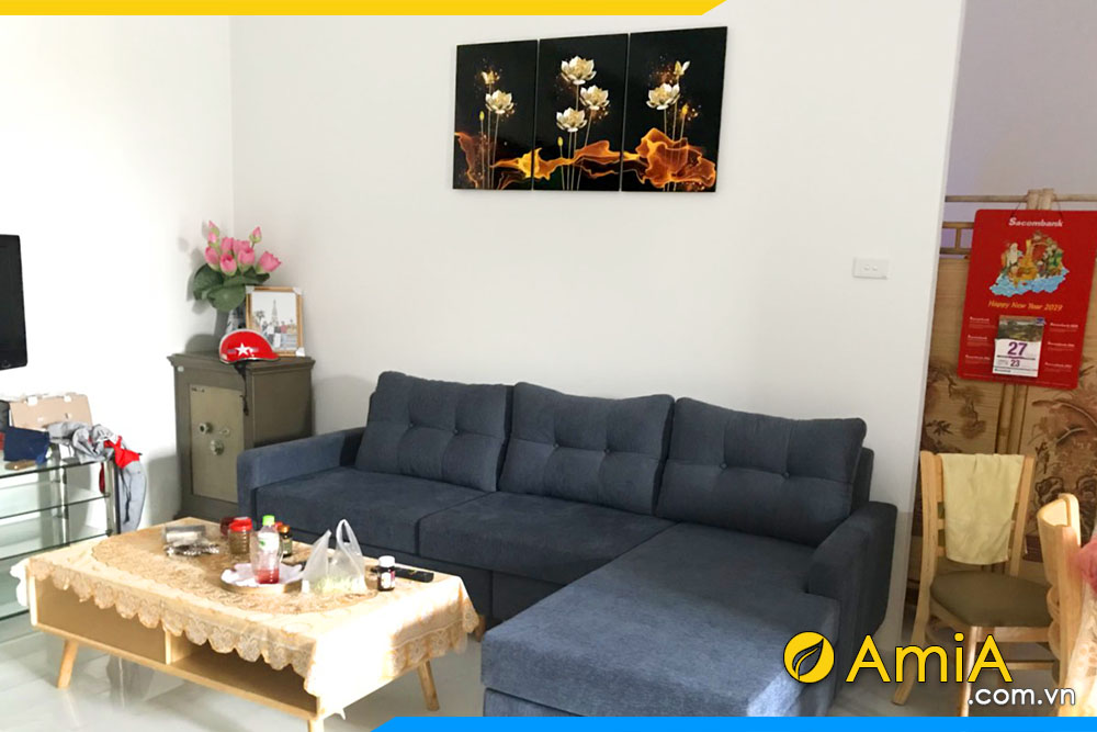 hình ảnh Mẫu tranh treo tường phòng khách hoa sen vàng 3D in ép gỗ AmiA 1622