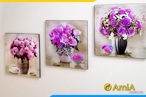 Hình ảnh Tranh bình hoa 3 tấm đẹp nghệ thuật treo tường AmiA 1422