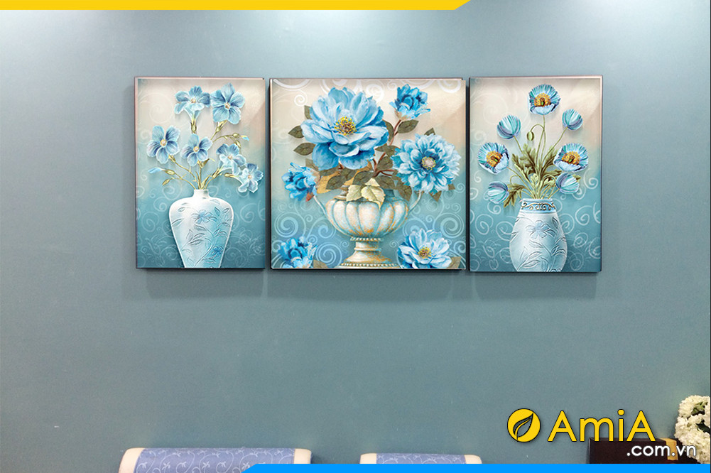 Hình ảnh Tranh bình hoa cổ điển treo tường phòng khách đẹp thực tế AmiA 1394