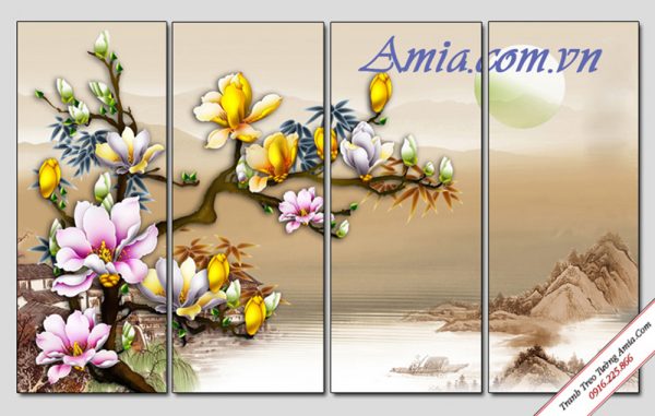 tranh 3d hoa mộc lan đẹp AmiA 1136