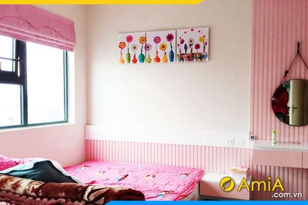 Hình ảnh Tranh phòng ngủ màu hồng bình hoa đồng tiền nhiều sắc màu AmiA 1426