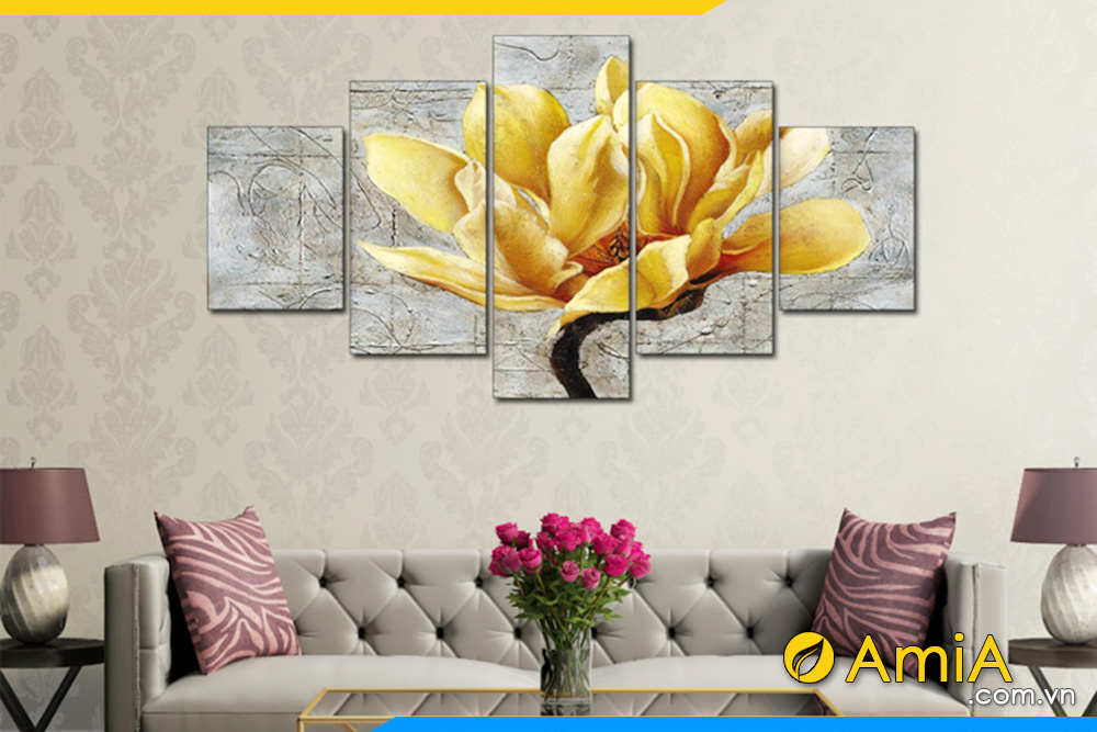 sofa da đẹp hoa Mộc lan vàng AmiA 1516