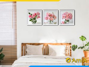 Hình ảnh Tranh bình hoa hồng 3 tấm trang trí phòng ngủ đẹp hiện đại AmiA 1570