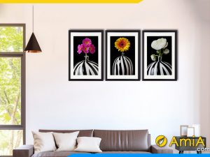 Hình ảnh Tranh bình hoa nghệ thuật đen trắng treo phòng khách AmiA 1521