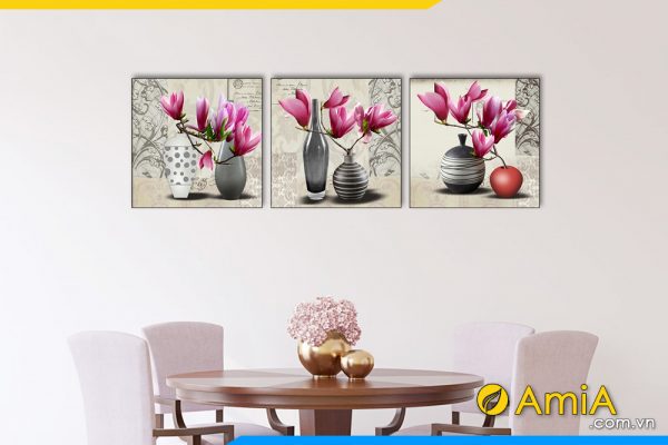 Hình ảnh Tranh hoa mộc lan 3 tấm treo tường bàn ăn đẹp hiện đại AmiA 1771