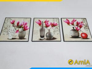 Hình ảnh Tranh treo tường bình hoa 3 tấm hoa mộc lan AmiA 1771