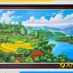 Tranh son dau ruong bac thang ben song xanh