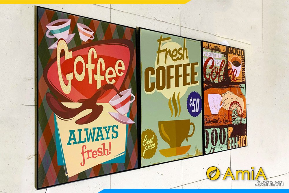 Hình ảnh Bộ tranh treo tường canvas quán cafe đẹp hiện đại AmiA 2107