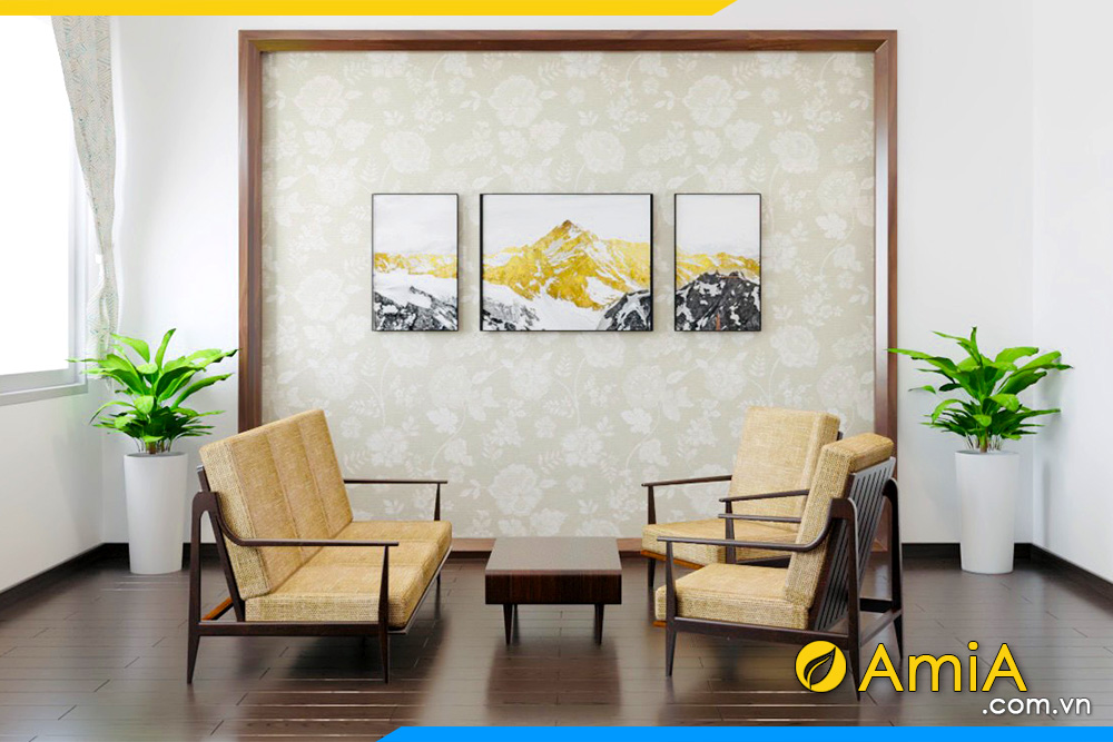 Hình ảnh Tranh núi vàng treo tường phòng khách 3 tấm AmiA 2098