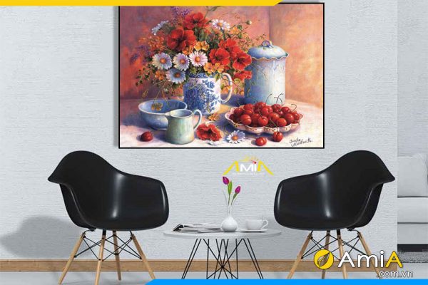 Tranh canvas bình hoa, tranh tĩnh vật đẹp treo tường Amia BH570