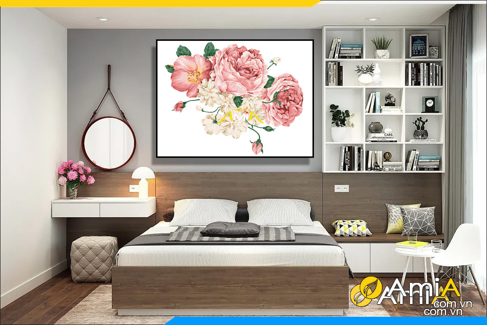 Tranh canvas hoa giả vẽ treo tường phòng ngủ hiện đại Amia 2179