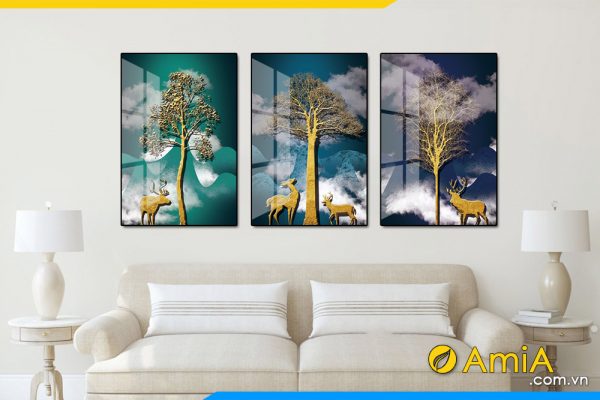 bộ tranh 3 tấm hươu và rừng cây vàng đẹp amia bo3cv 006