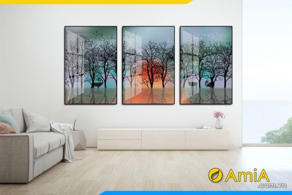 bộ tranh canvas 3 tấm rừng cây mùa đông amia bo3cv 009